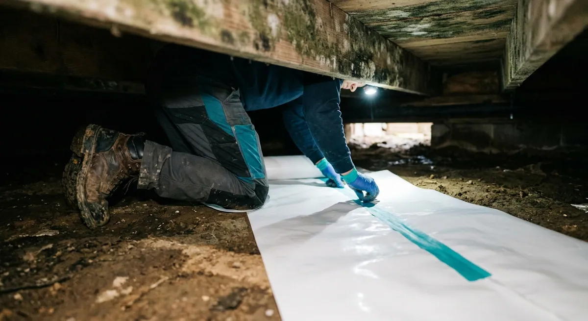 Crawl space mold remediation with vapor barrier installation in Wittmann, AZ