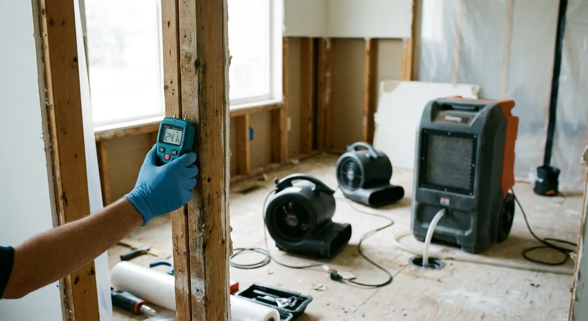 Dehumidifier and air movers drying a room after mold removal in Rillito, AZ